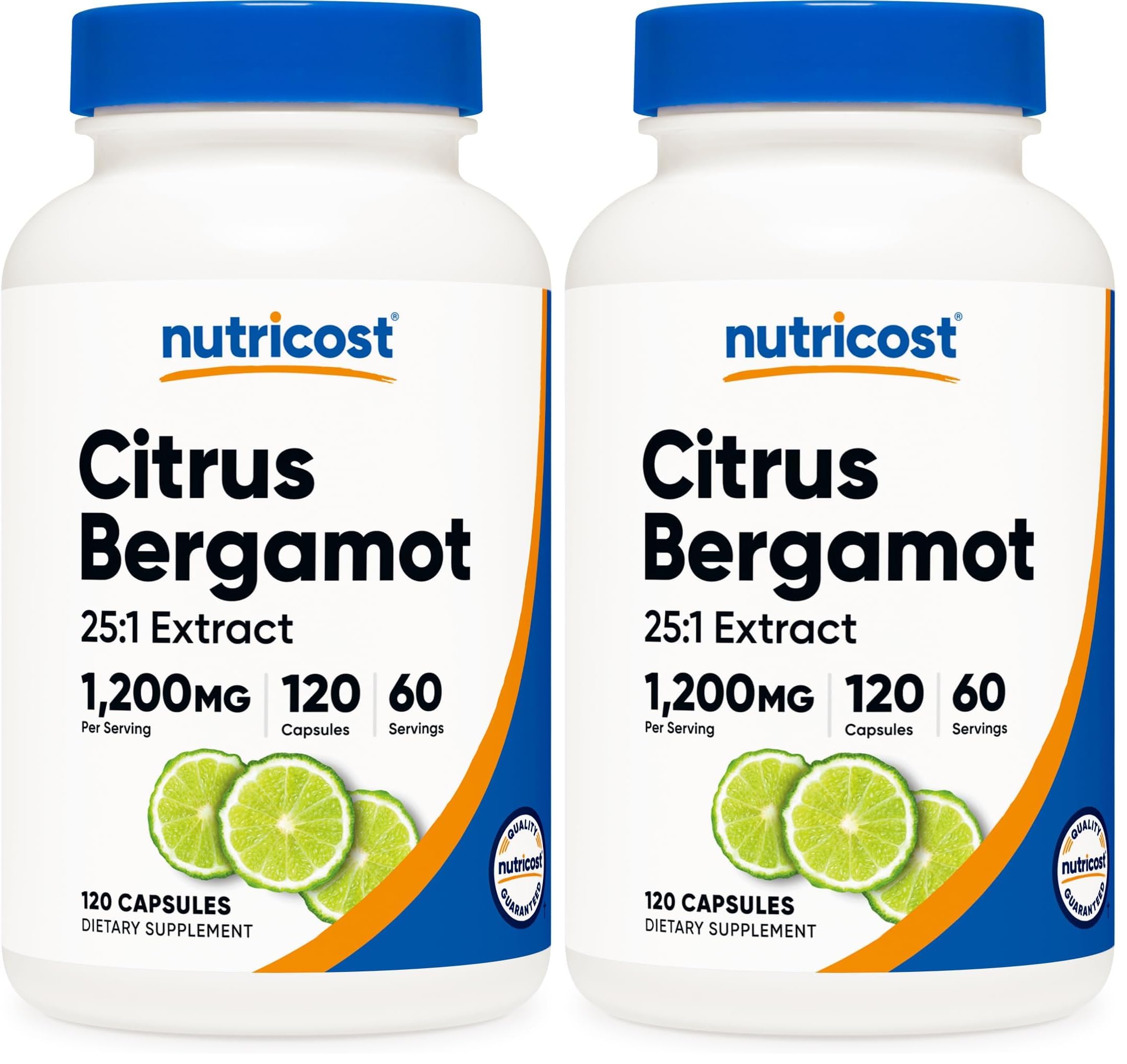 Nutricost Citrus Bergamot Capsules close-up showing high-potency 1,200 mg per serving for daily use