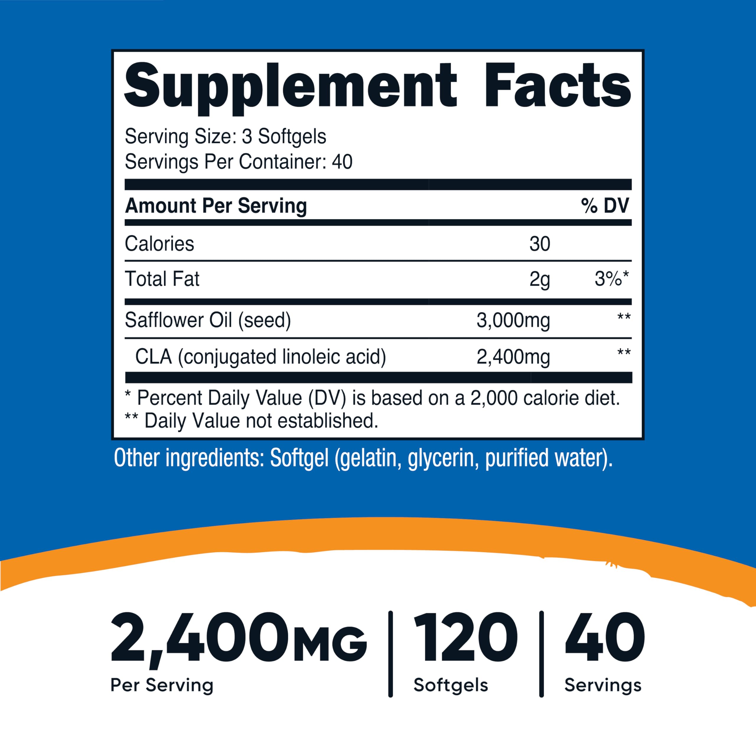 Nutricost CLA: etiqueta clara con datos de pureza y pruebas.