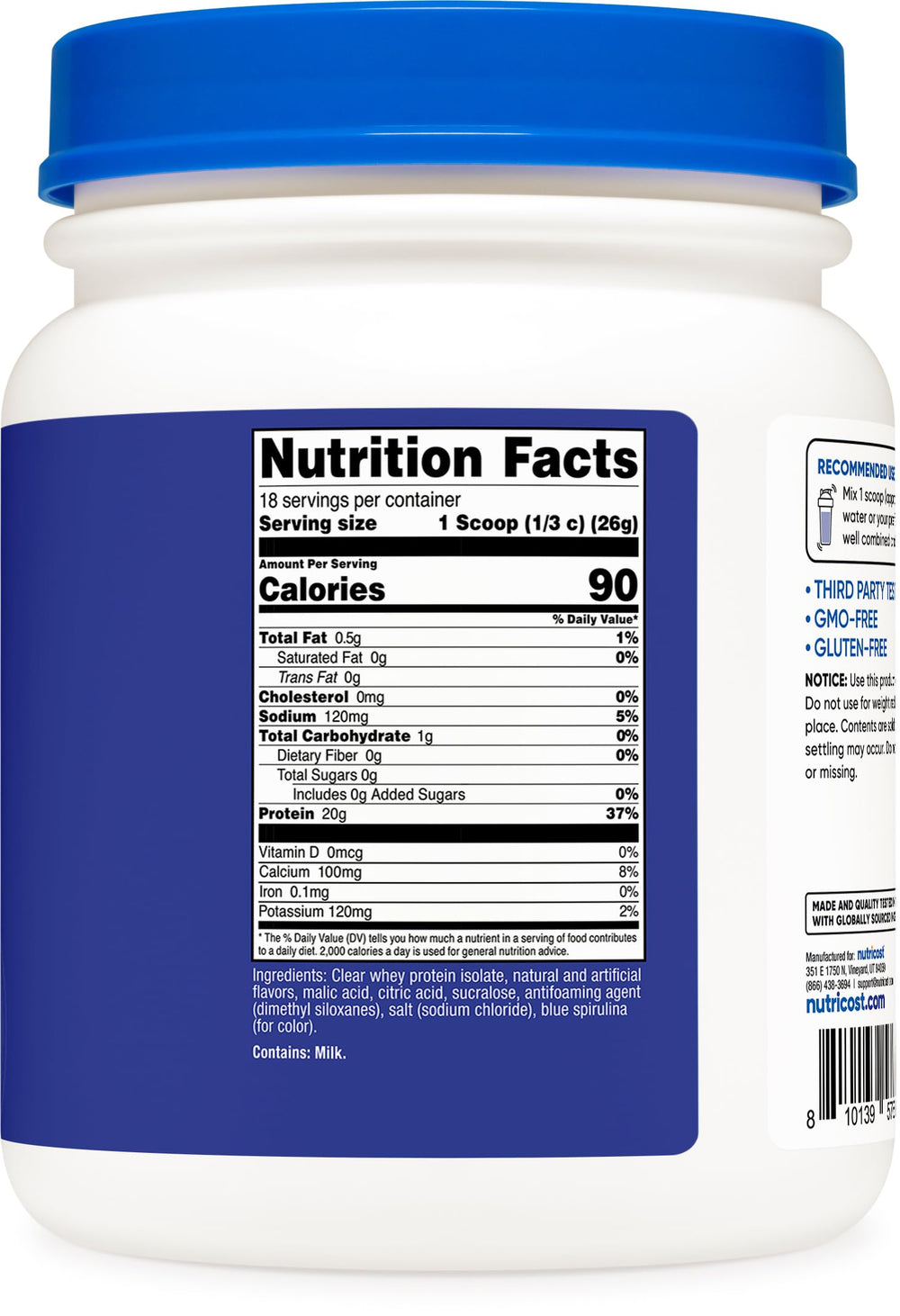 Nutricost Clear Whey Berry Blast facility certificate underscores quality and safety standards.