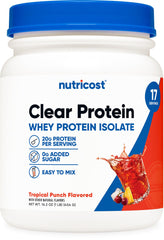 Nutricost Clear Whey Isolate Tropical Punch bottle, ready for a refreshing protein sip.
