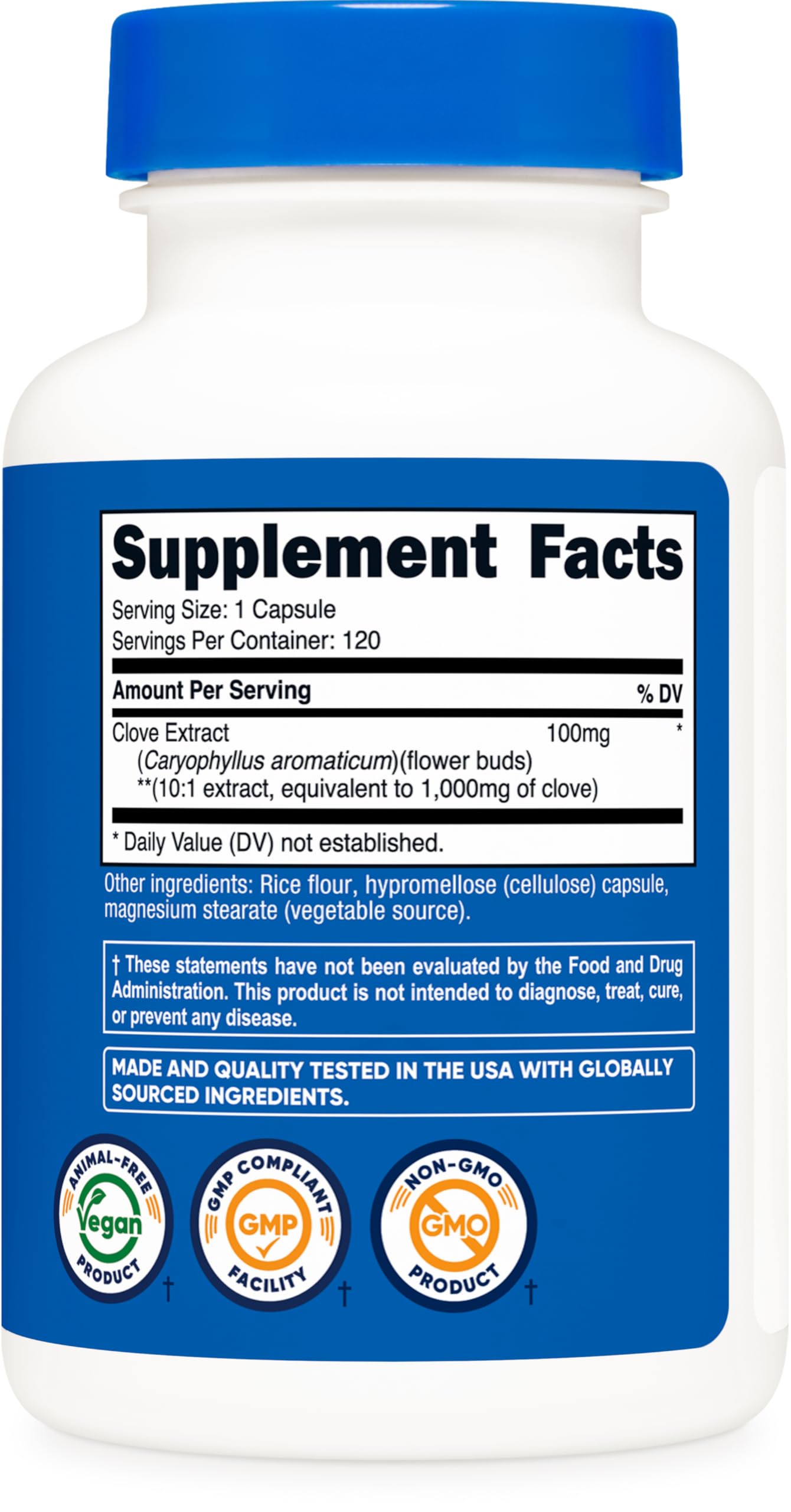 Nutricost Clove 10:1 Extract seal signifies third-party testing and quality.