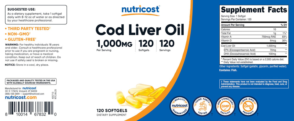 Independent ISO-accredited lab testing confirms quality of Nutricost cod liver oil.