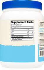 Nutricost collagen peptides powder near label emphasizes unflavored option for versatile recipes