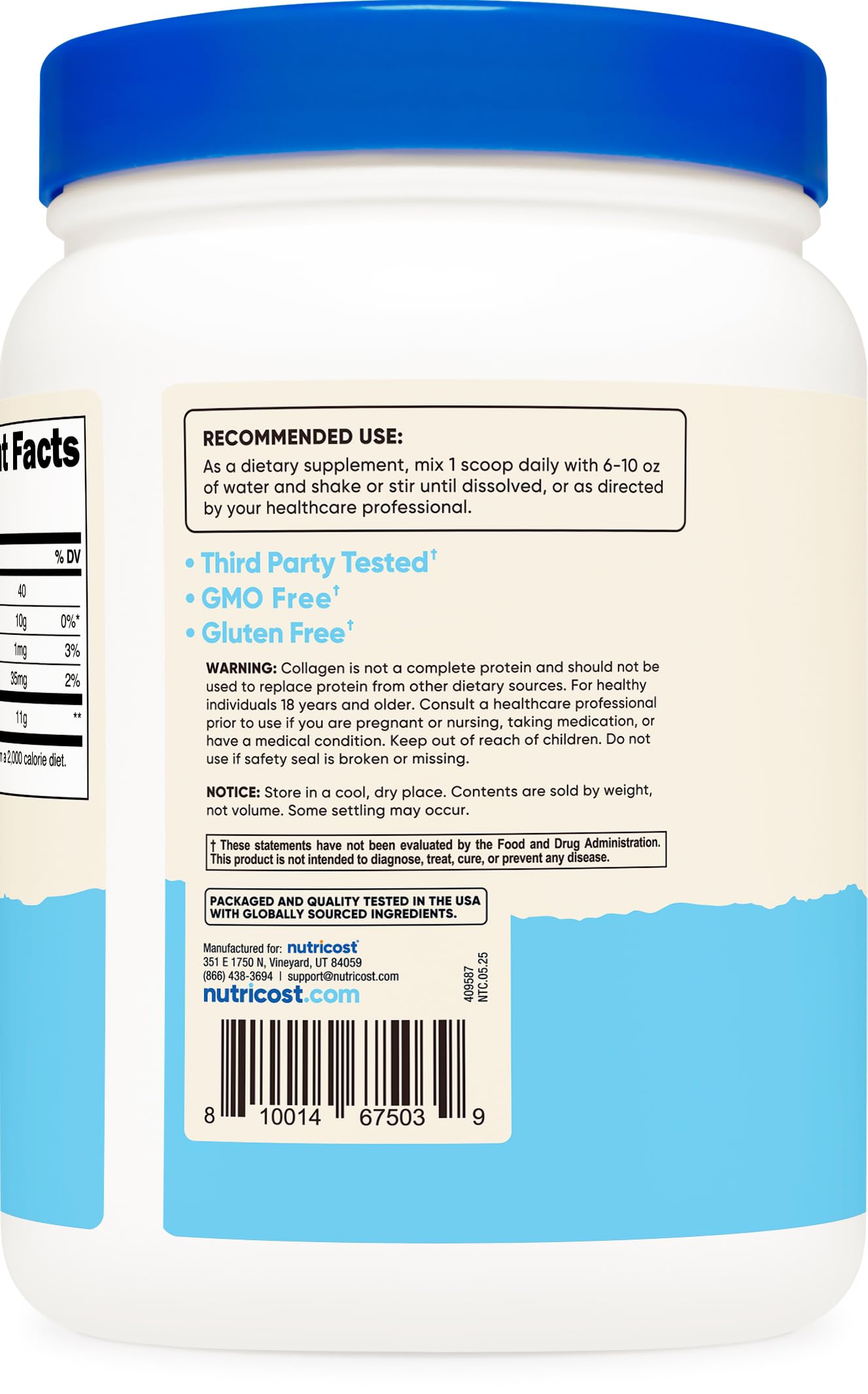 Nutricost collagen peptides powder with scoop highlights convenient serving for smoothies