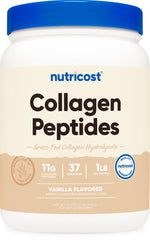 Nutricost Collagen Peptides Vanilla 1lb canister for easy daily mixing.