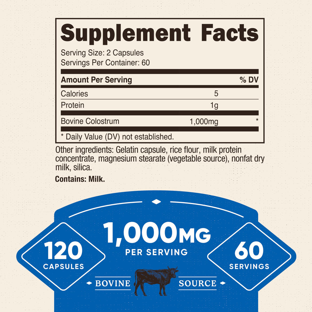 Nutricost Colostrum 120 capsules bottle for a full 60-day supply.