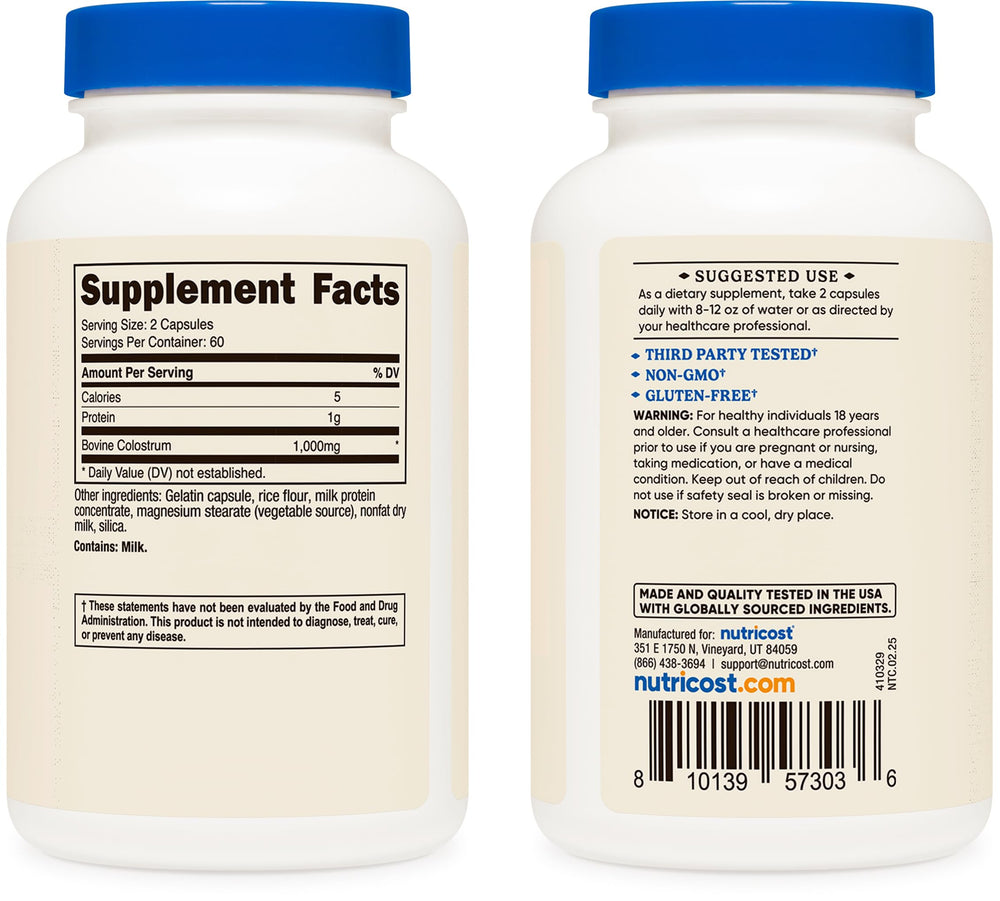 Bottle cap of Nutricost Colostrum showing secure closure and labeling.