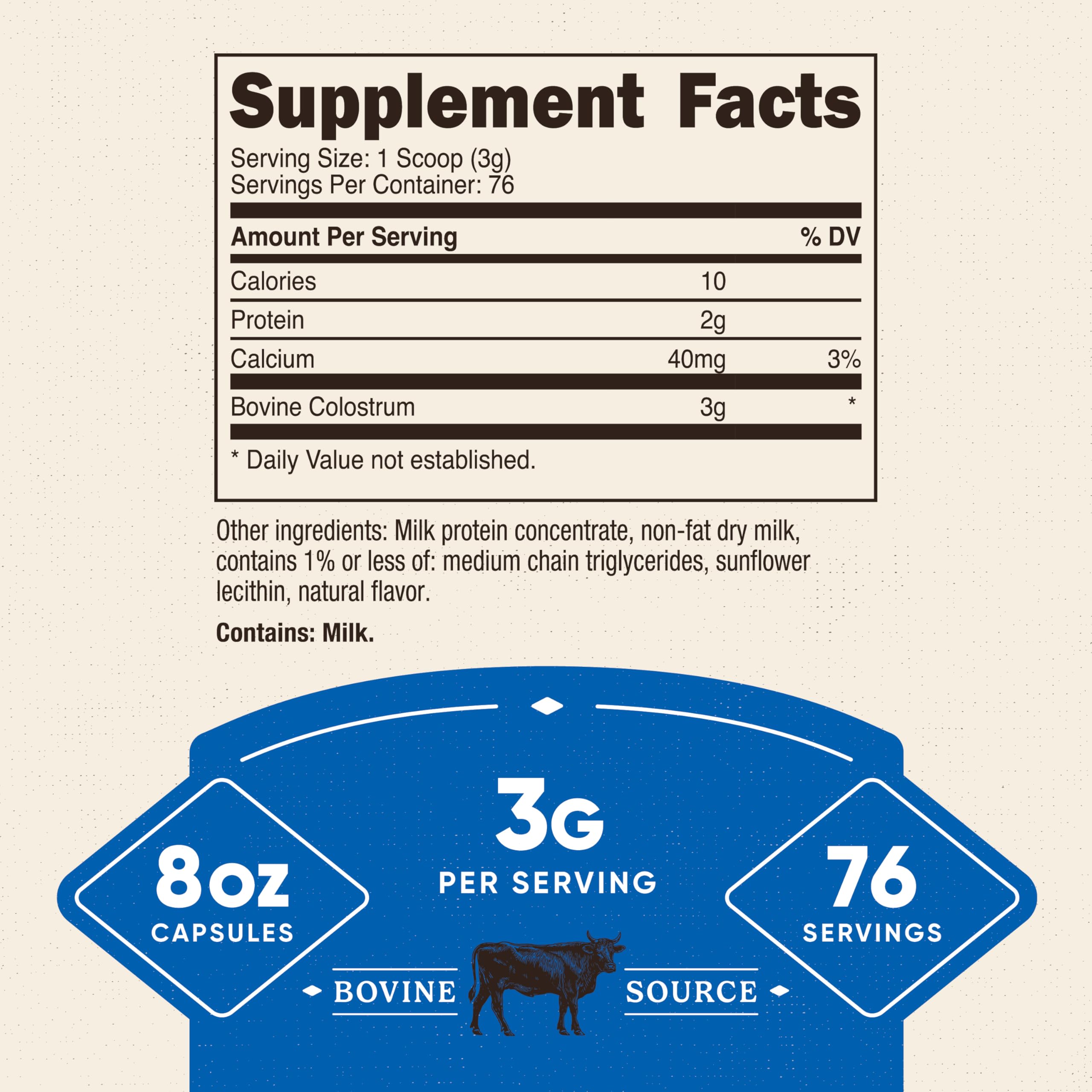 Nutricost Colostrum Powder label highlights IgG content for potential immune support.
