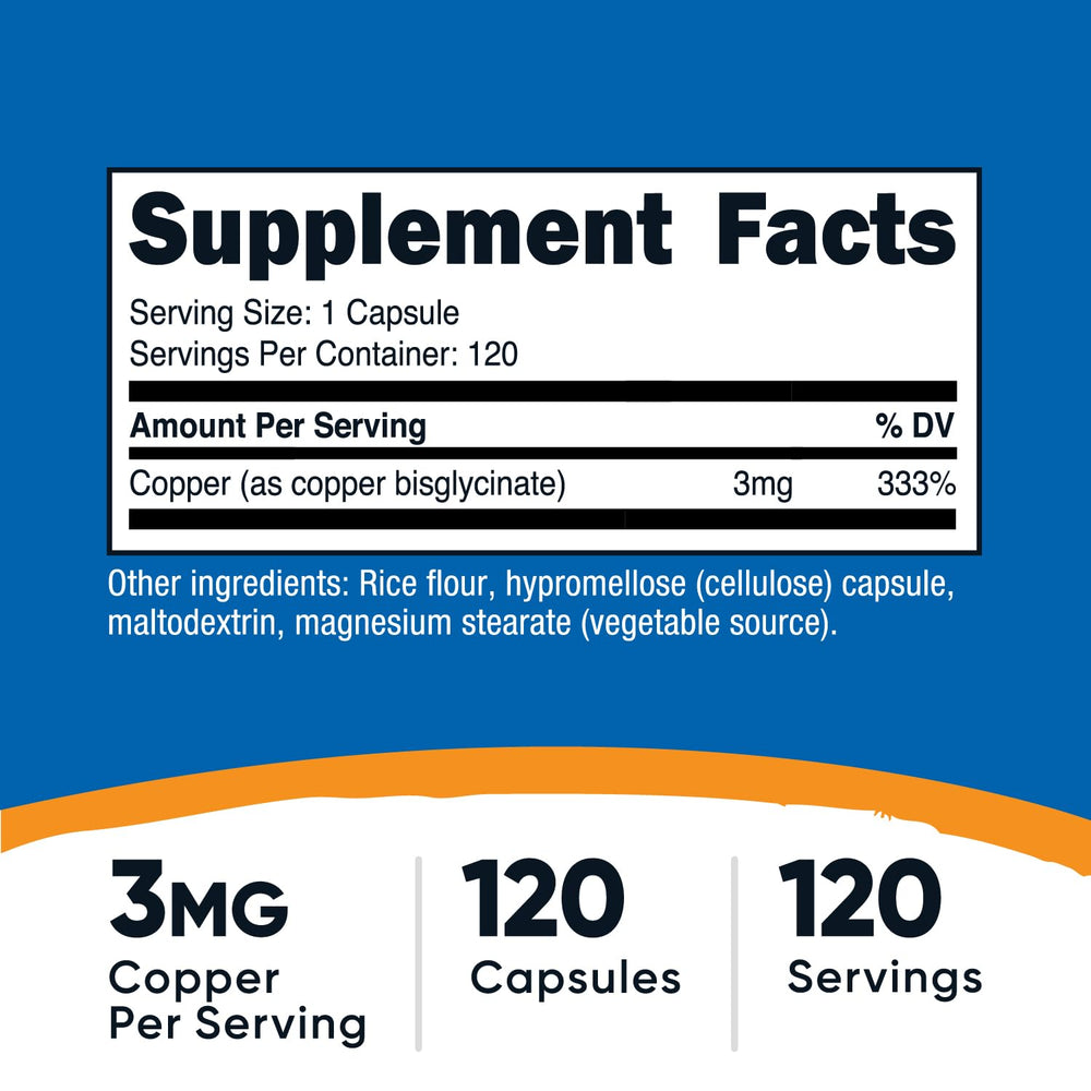 Nutricost Copper Glycinate Capsules close-up showing easy daily intake.