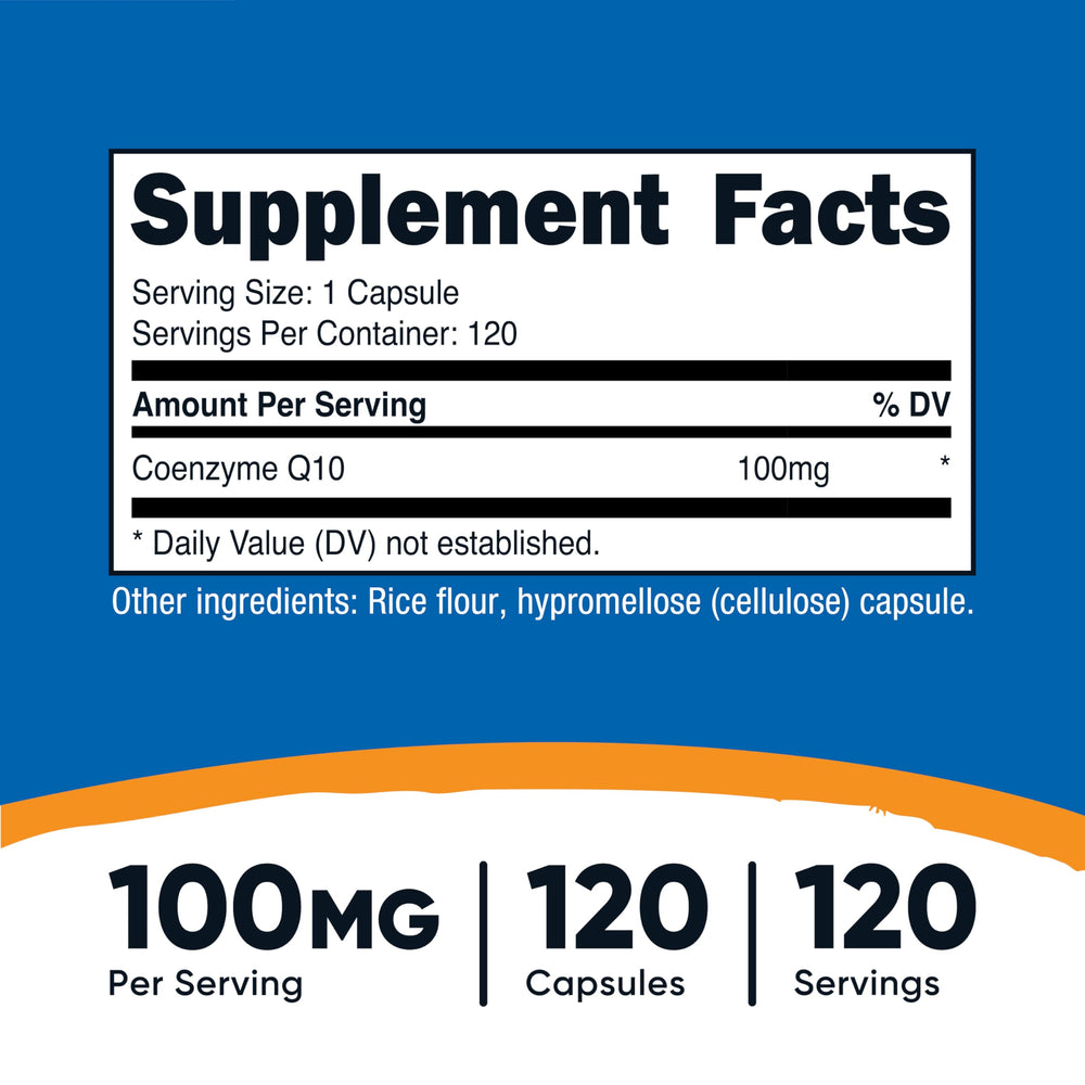 Nutricost CoQ10 100mg capsules shown as vegetarian capsules for easy daily use