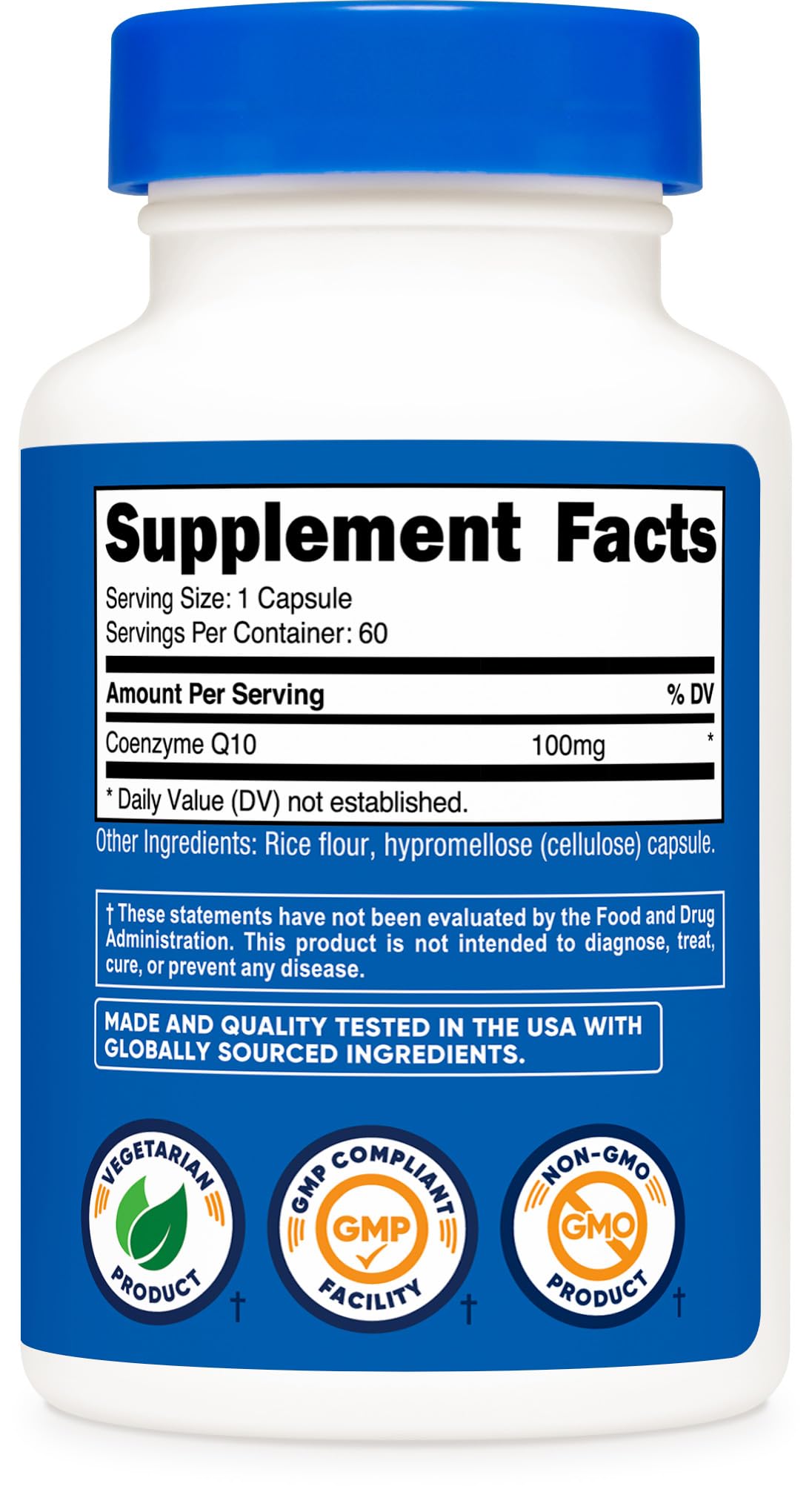 Nutricost CoQ10 NSF-certified, GMP-compliant facility badge signals quality