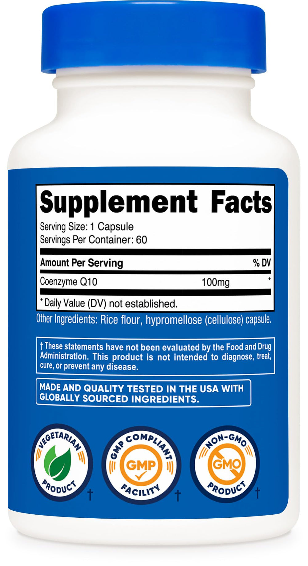 Nutricost CoQ10 NSF-certified, GMP-compliant facility badge signals quality