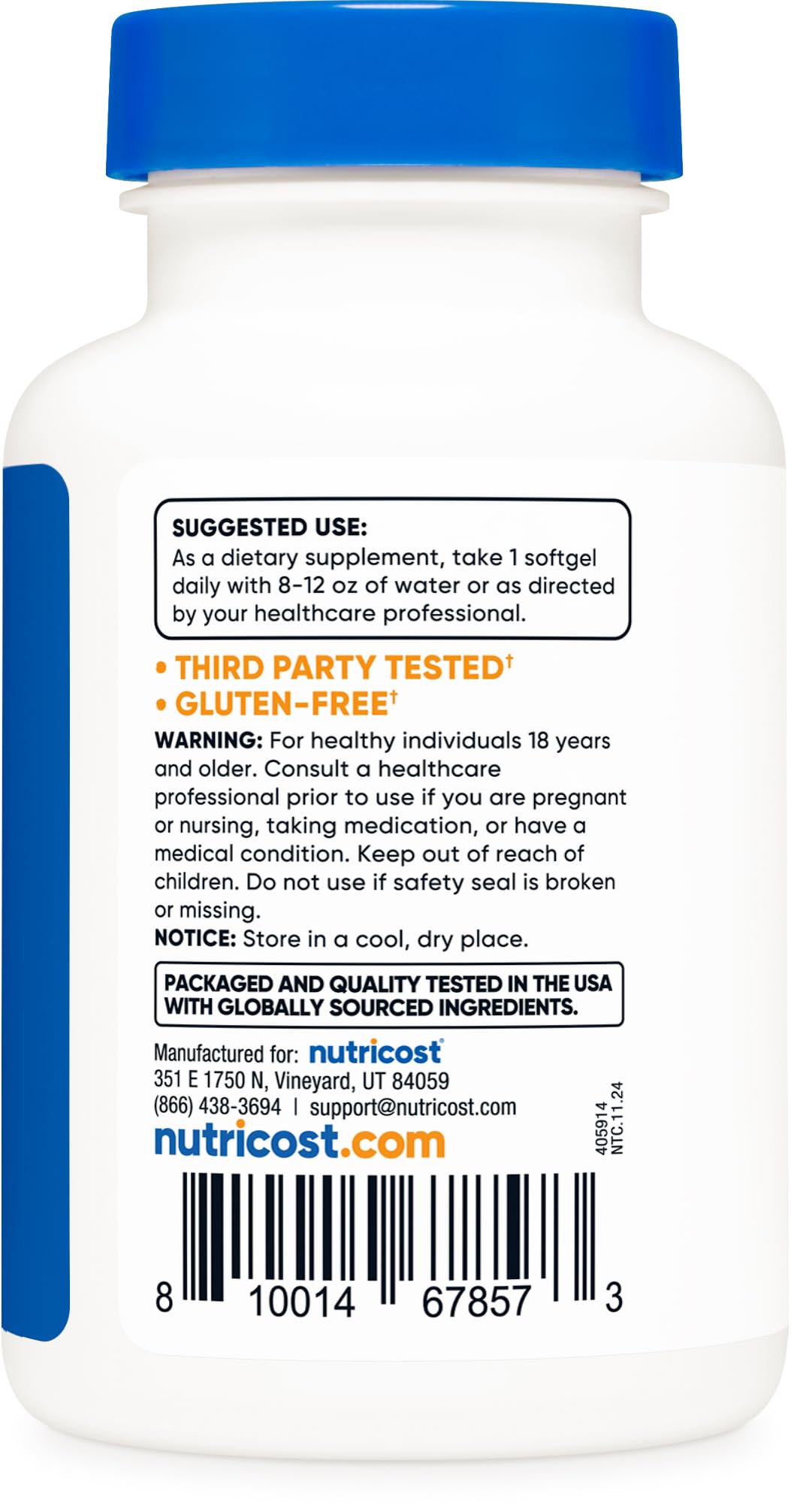 Nutricost CoQ10 Softgels being poured illustrating smooth intake and absorption potential.