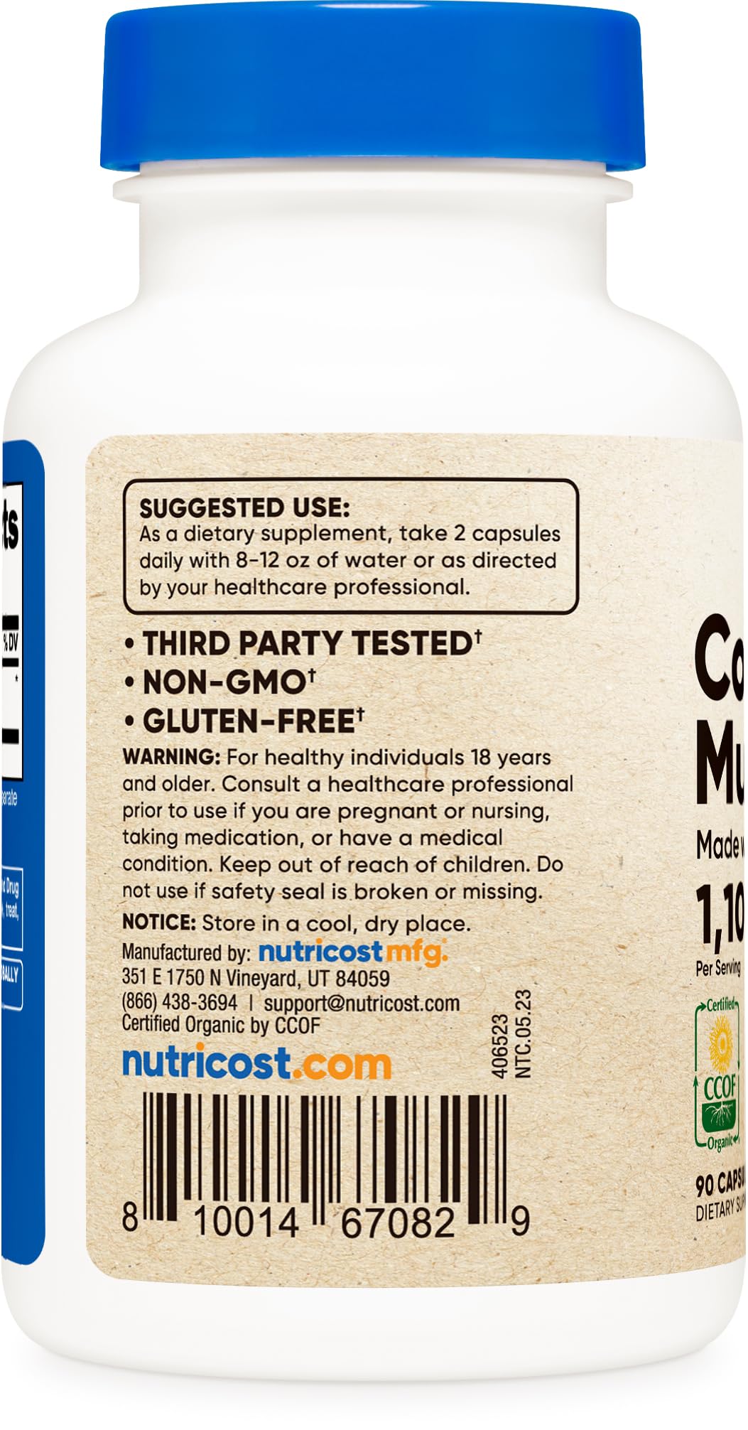 Nutricost Cordyceps capsules close-up highlighting vegetarian-friendly formulation.
