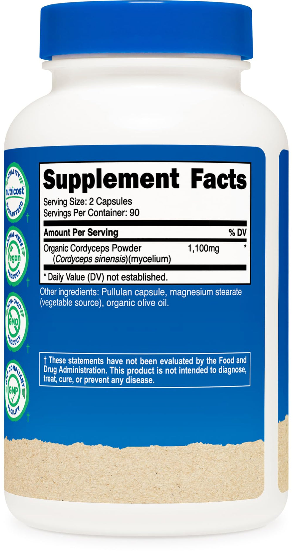 Nutricost Cordyceps packaging graphics highlighting 90 servings.