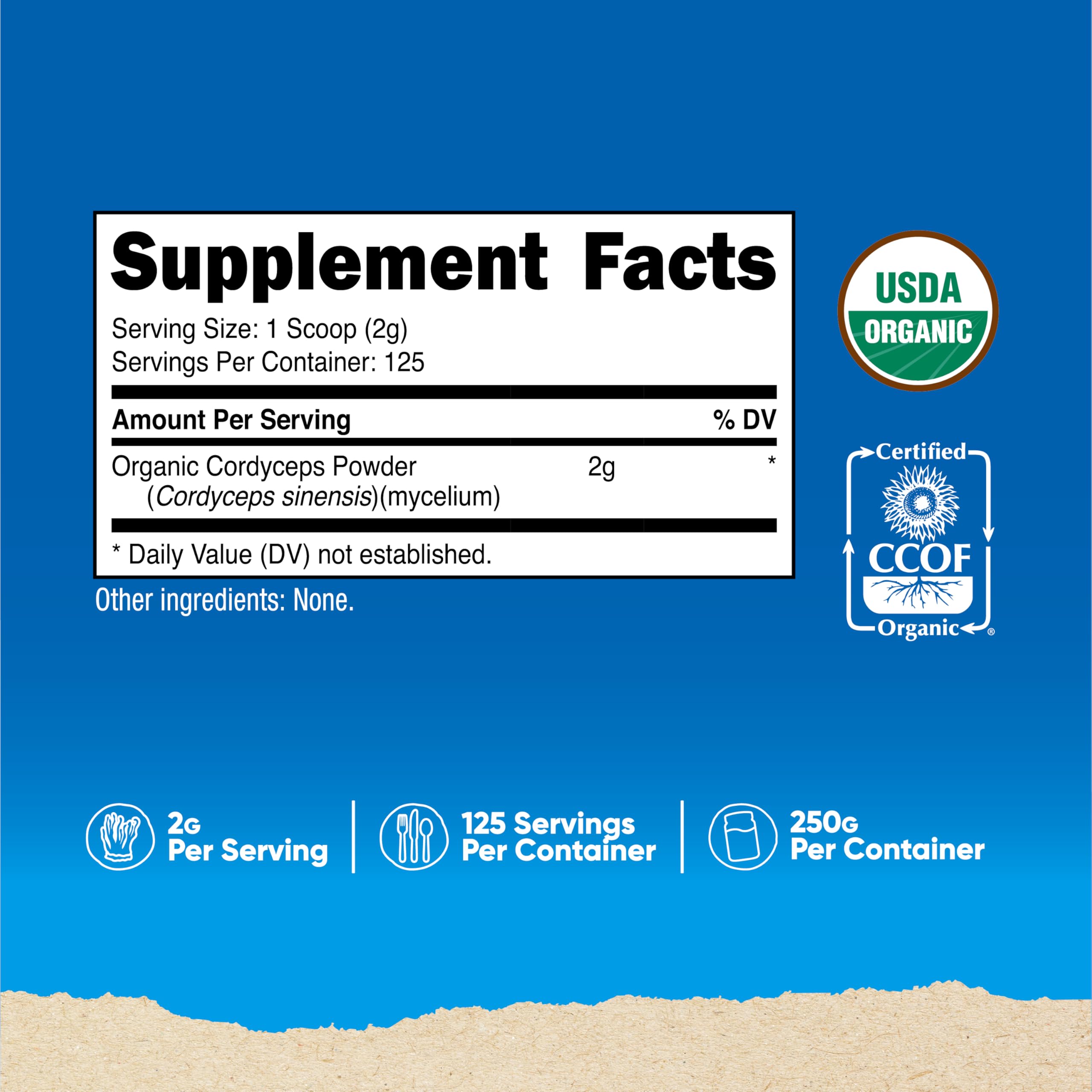 Nutricost Cordyceps powder serving jar showing 125 servings for budget-conscious use.