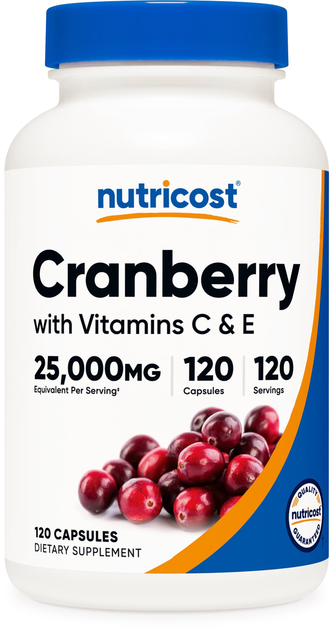 Nutricost Cranberry Extract bottle side view with high-potency capsules for daily use.
