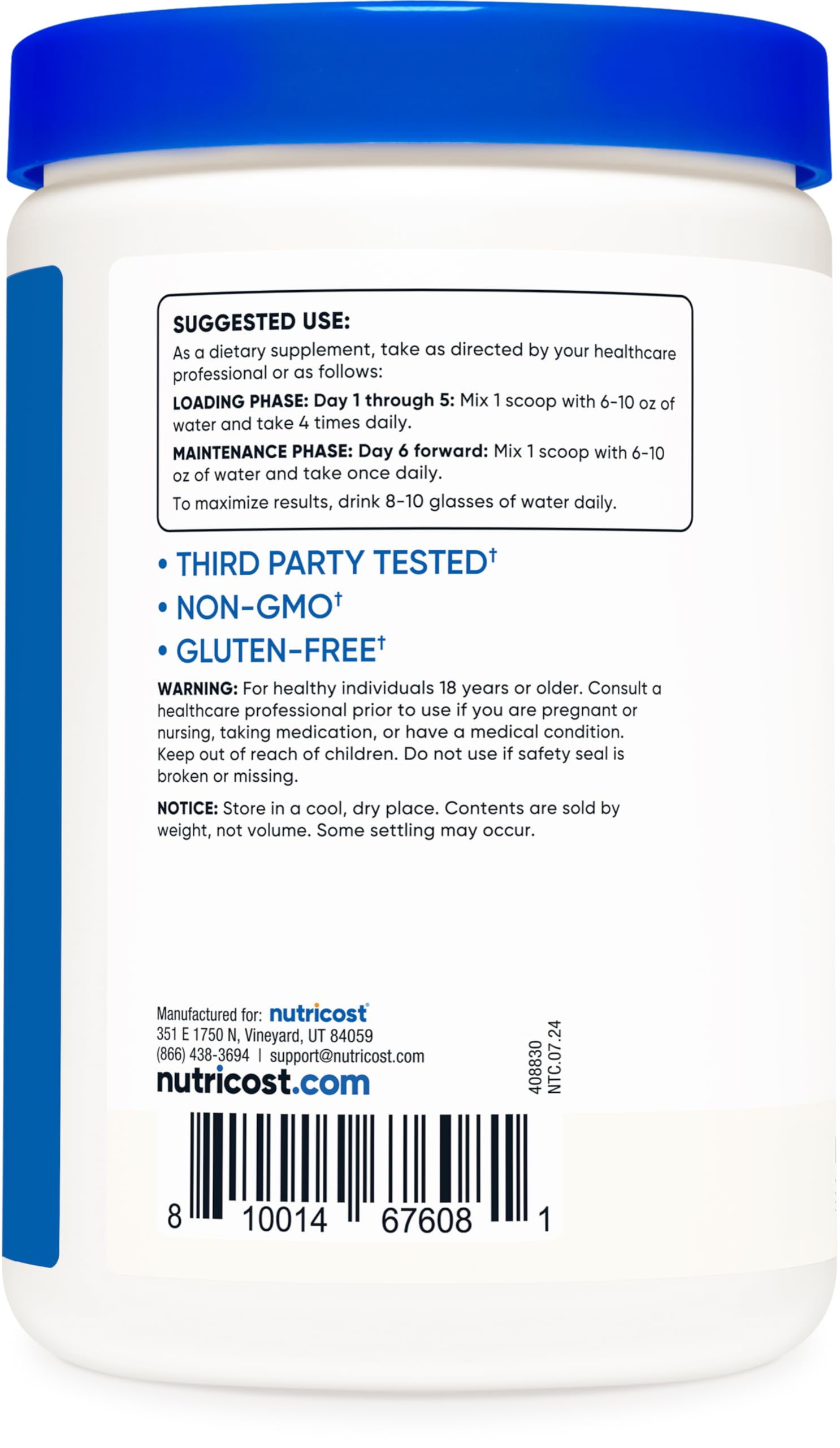 Nutricost Creapure Creatine jar on shelf conveys trusted quality.