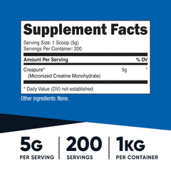 Nutricost Creapure scoop included for precise 5g servings.