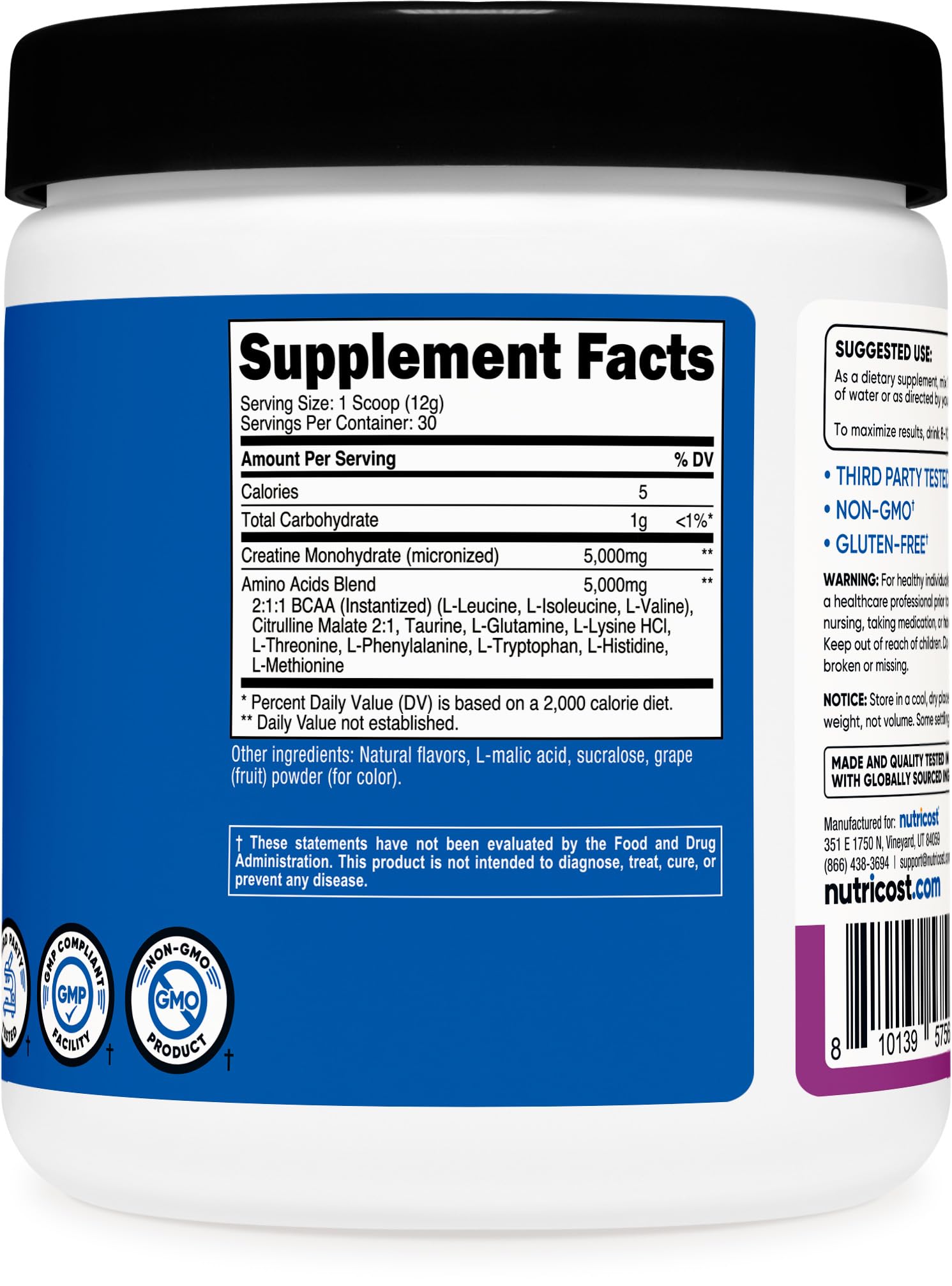 Nutricost Creatine + Aminos grape glass ready-to-drink after mixing