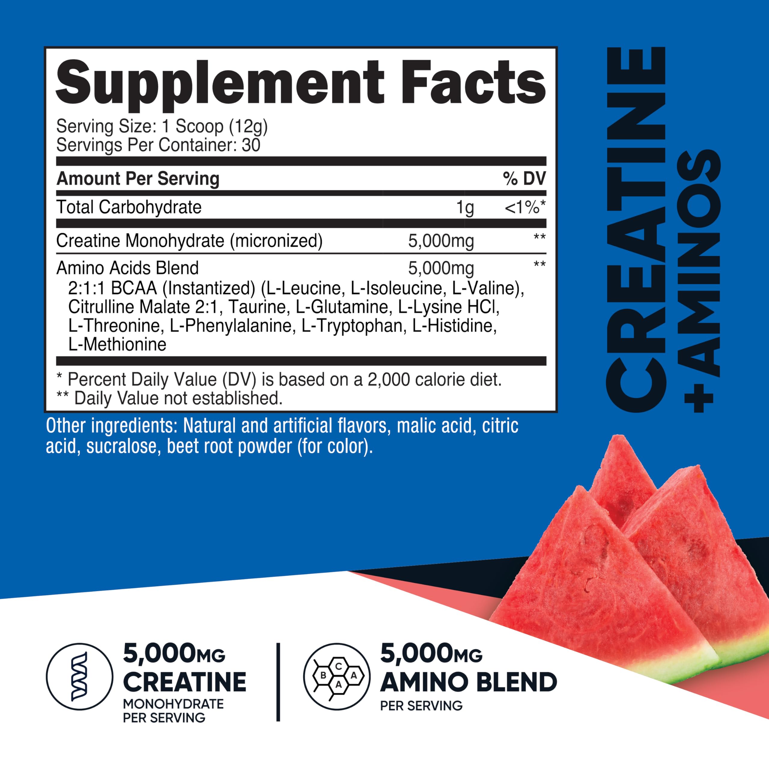 Nutricost Creatine + Aminos label close-up showing gluten-free and GMO-free claims