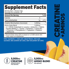 Nutricost Creatine + Aminos label showing 5,000 mg creatine and 5,000 mg amino blend per serving.