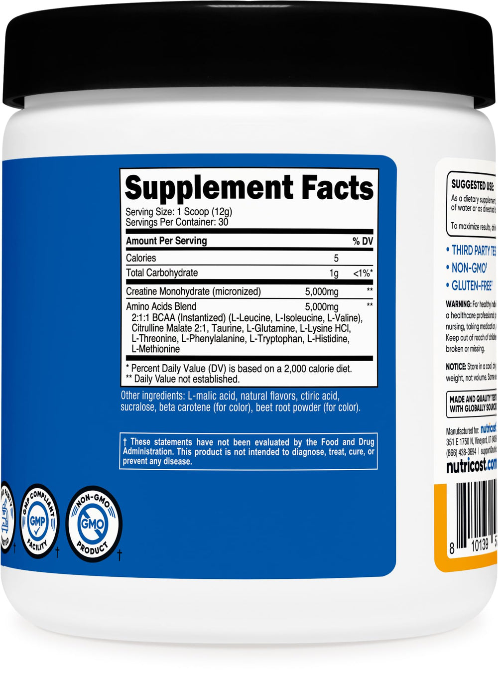 Nutricost Creatine + Aminos serving prepared for mixing after training.