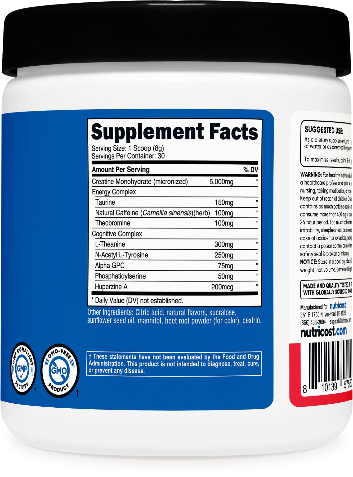 Nutricost Creatine Energy fruit punch container in gym bag for daily supplementation