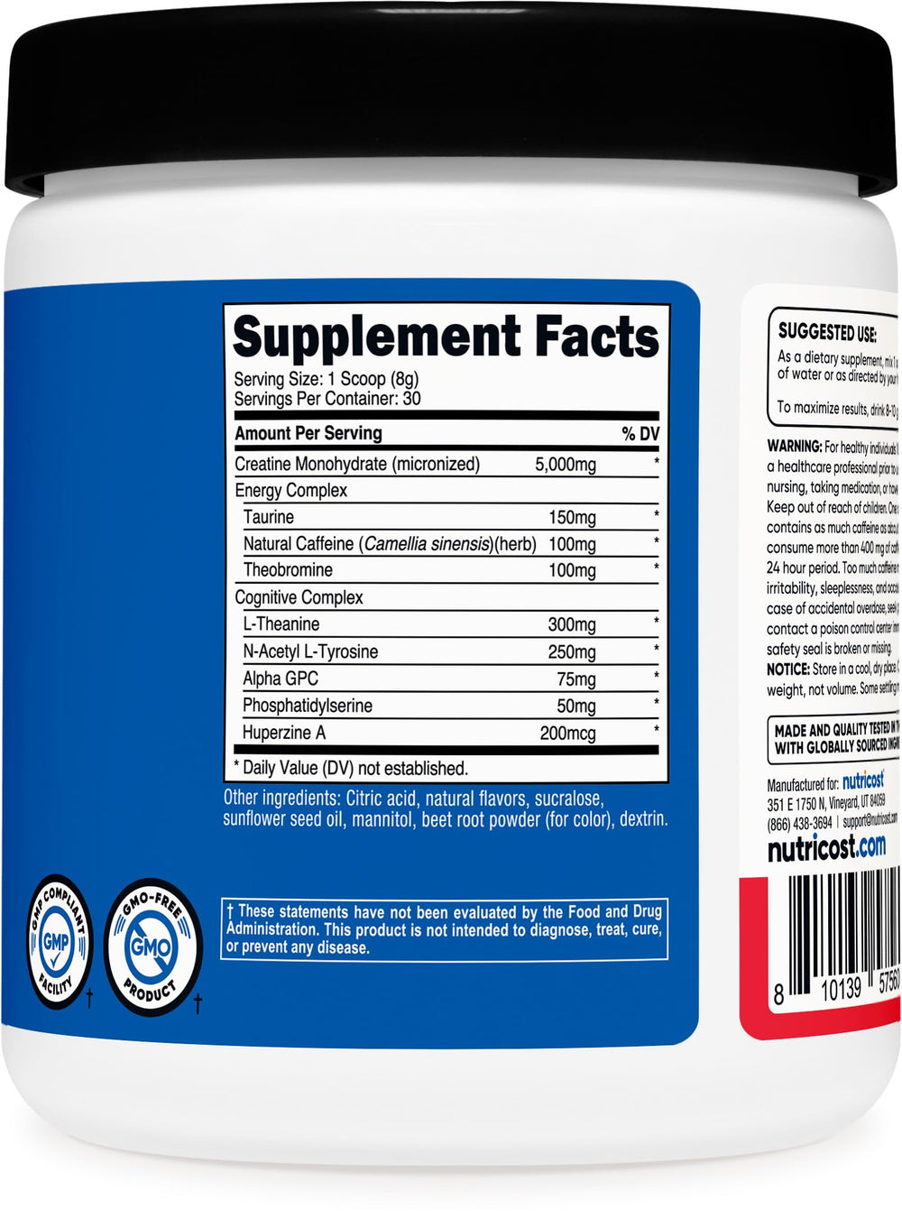 Nutricost Creatine Energy fruit punch container in gym bag for daily supplementation