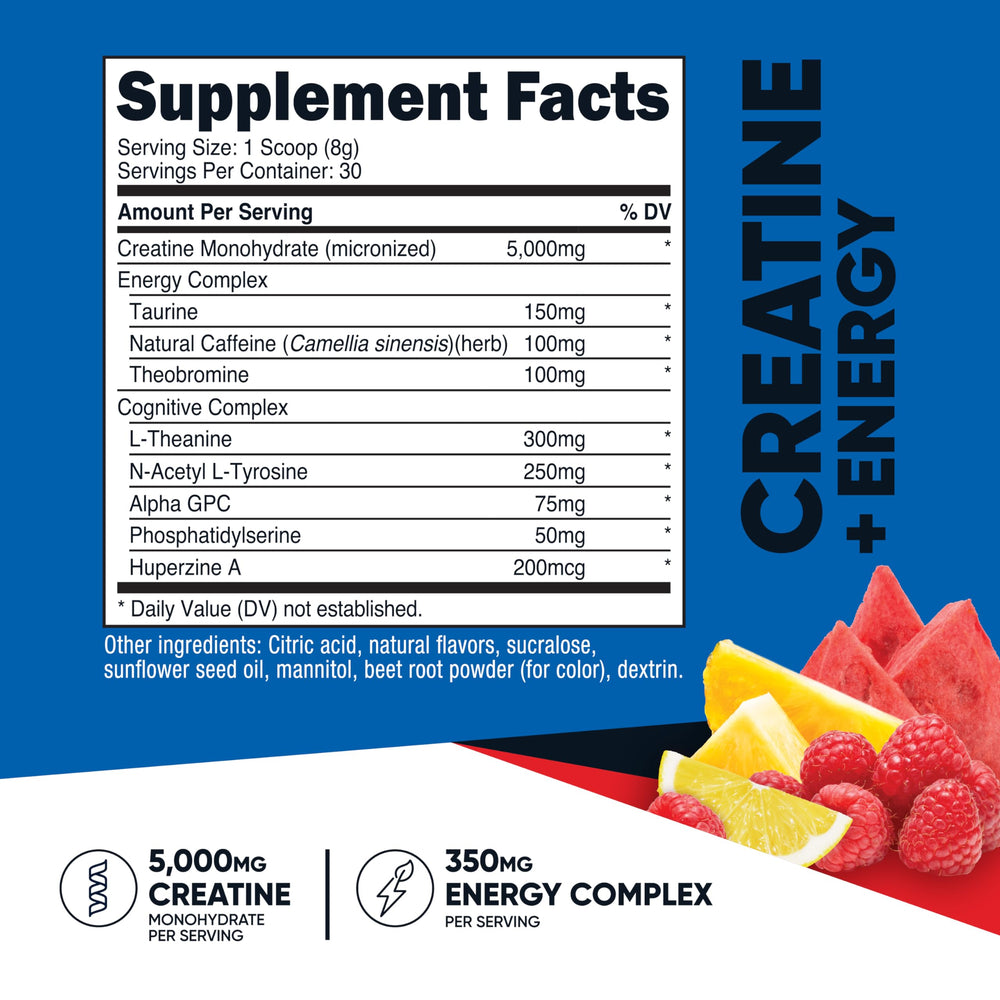 Nutricost Creatine Energy fruit punch scoop shows easy serving