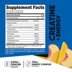 Nutricost Creatine + Energy peach mango pour demonstrates smooth mixability for on-the-go dosing