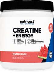 Nutricost Creatine + Energy watermelon bottle pour supports post-workout routine