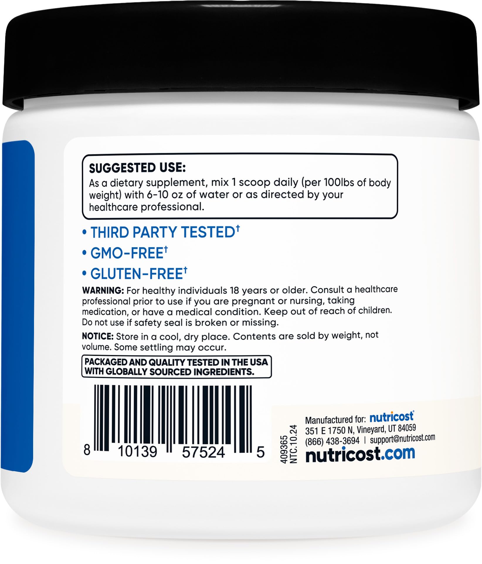 Nutricost Creatine HCl powder texture closeup reveals unflavored powder ready to mix