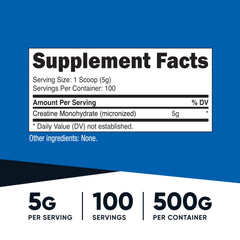 Nutricost Creatine Monohydrate powder close-up highlighting micronized texture for fast mixing.