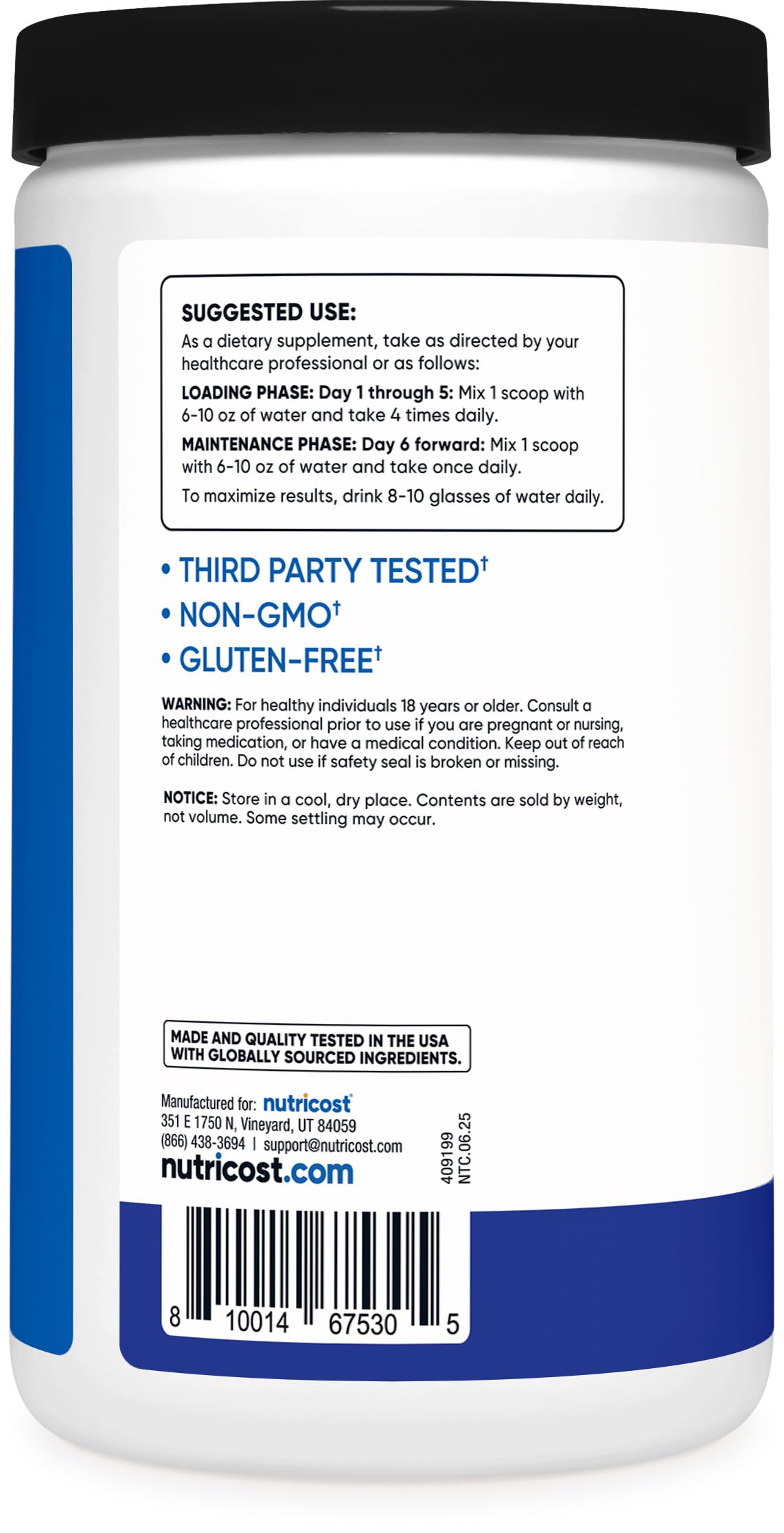 Nutricost blue-raspberry-label on tub highlighting quality
