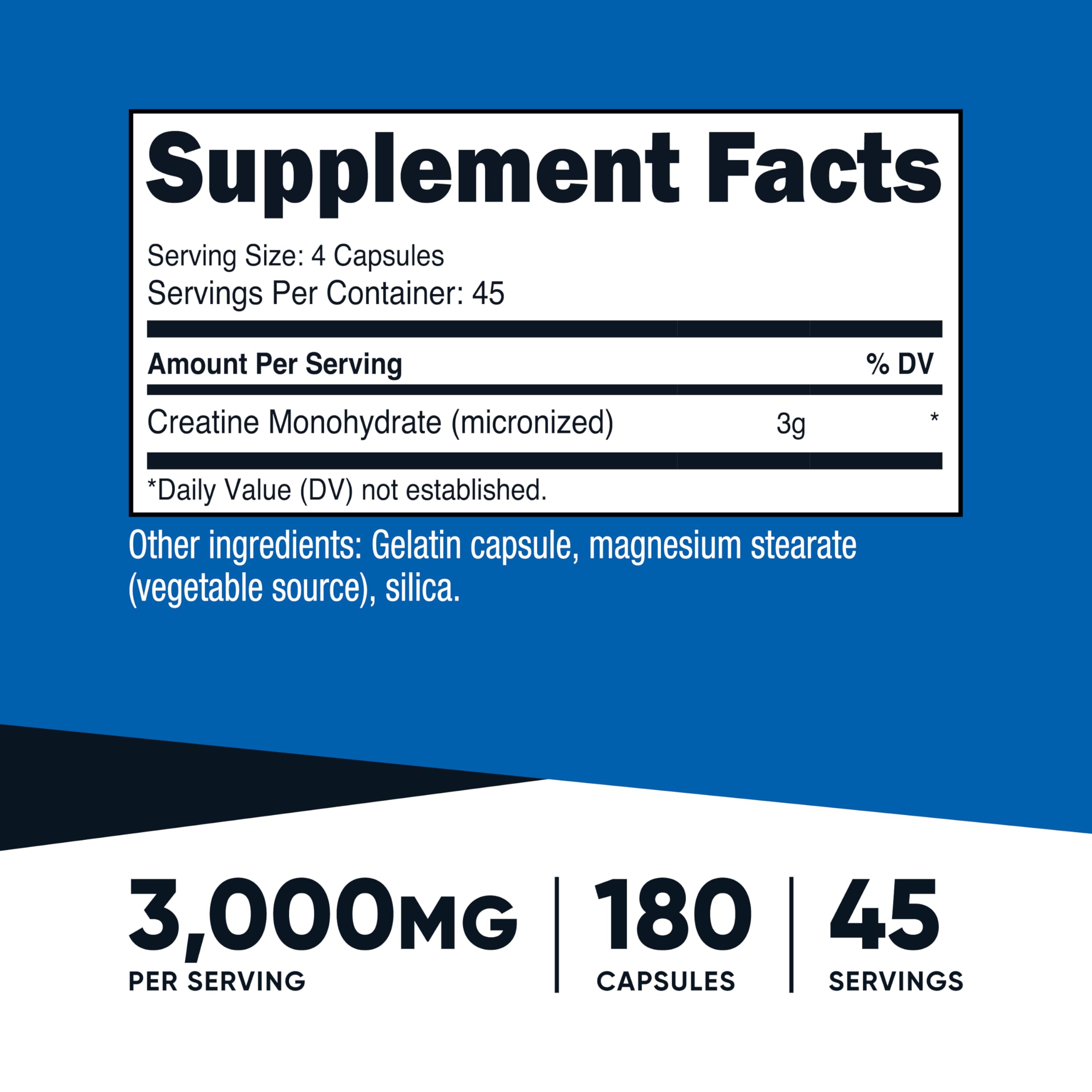 Nutricost Creatine Monohydrate capsules close-up — consistent capsule size for reliable dosing.