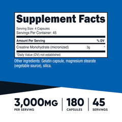Nutricost Creatine Monohydrate capsules close-up — consistent capsule size for reliable dosing.