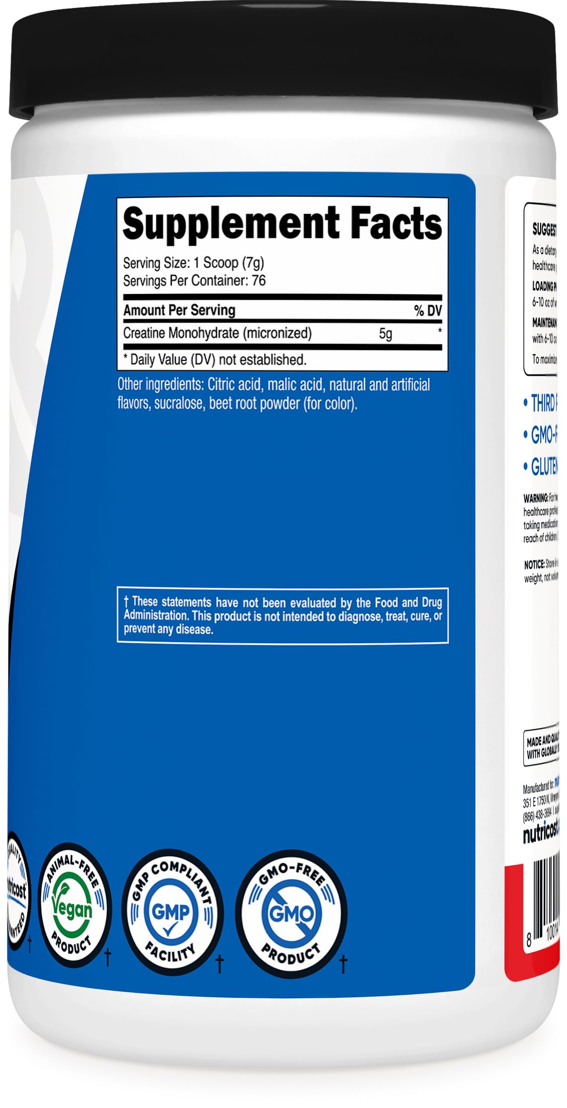 Nutricost Creatine Monohydrate Fruit Punch ready to mix in beverage