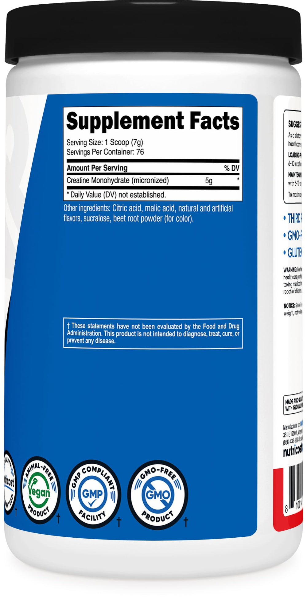 Nutricost Creatine Monohydrate Fruit Punch ready to mix in beverage