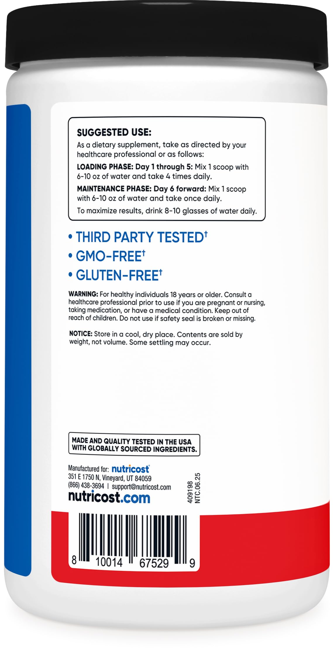 Nutricost Creatine Monohydrate Fruit Punch container label showing product details