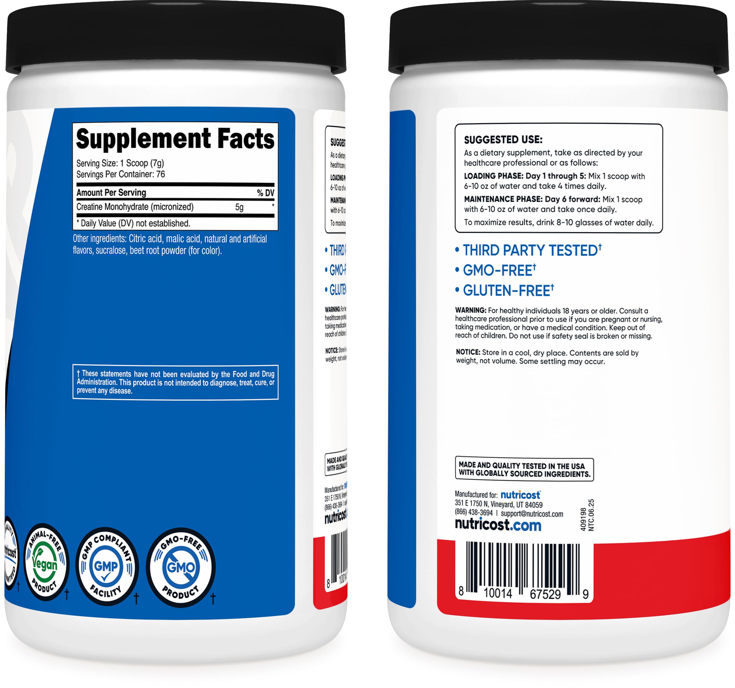 Nutricost Creatine Monohydrate Fruit Punch label close-up for transparency
