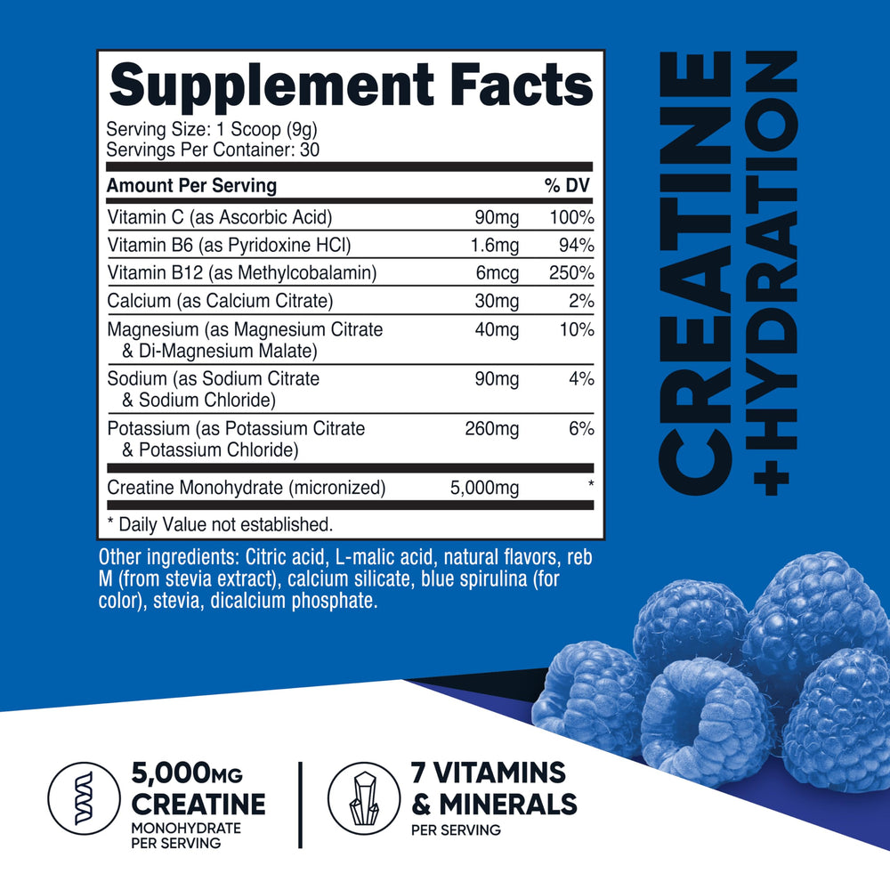 Nutricost blue raspberry powder with measuring scoop, highlighting 5000mg per serving.