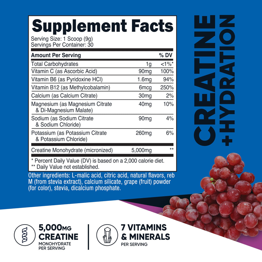 Nutricost Creatine powder mixed into water shows grape flavor.