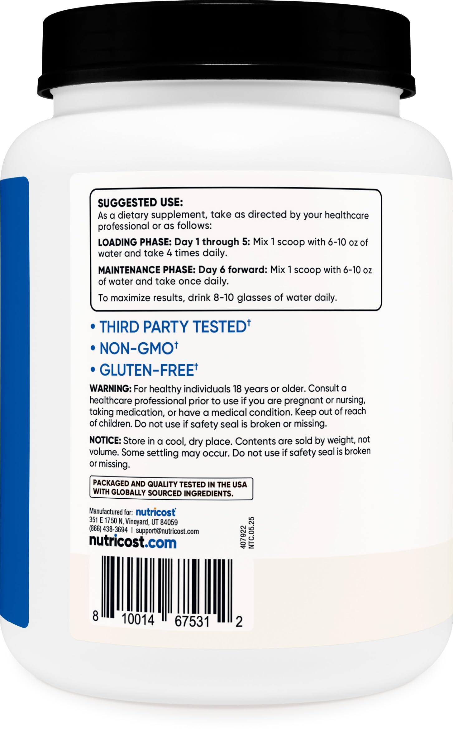 Nutricost Creatine Monohydrate powder dissolving in water during a workout.
