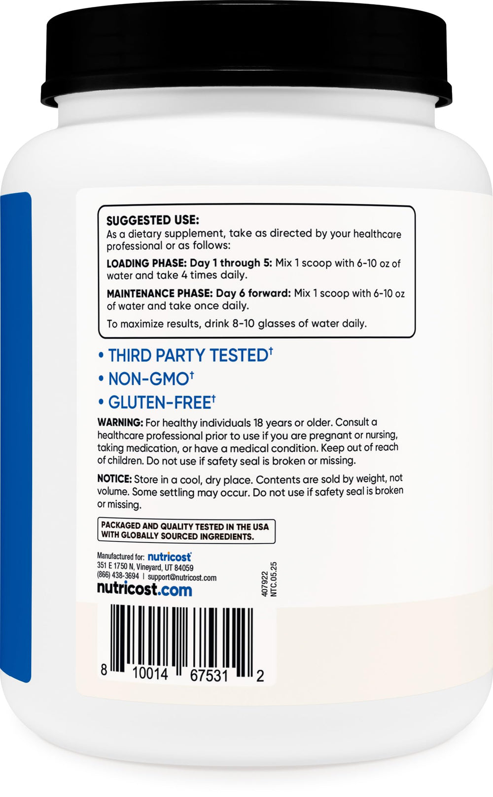 Nutricost Creatine Monohydrate powder dissolving in water during a workout.