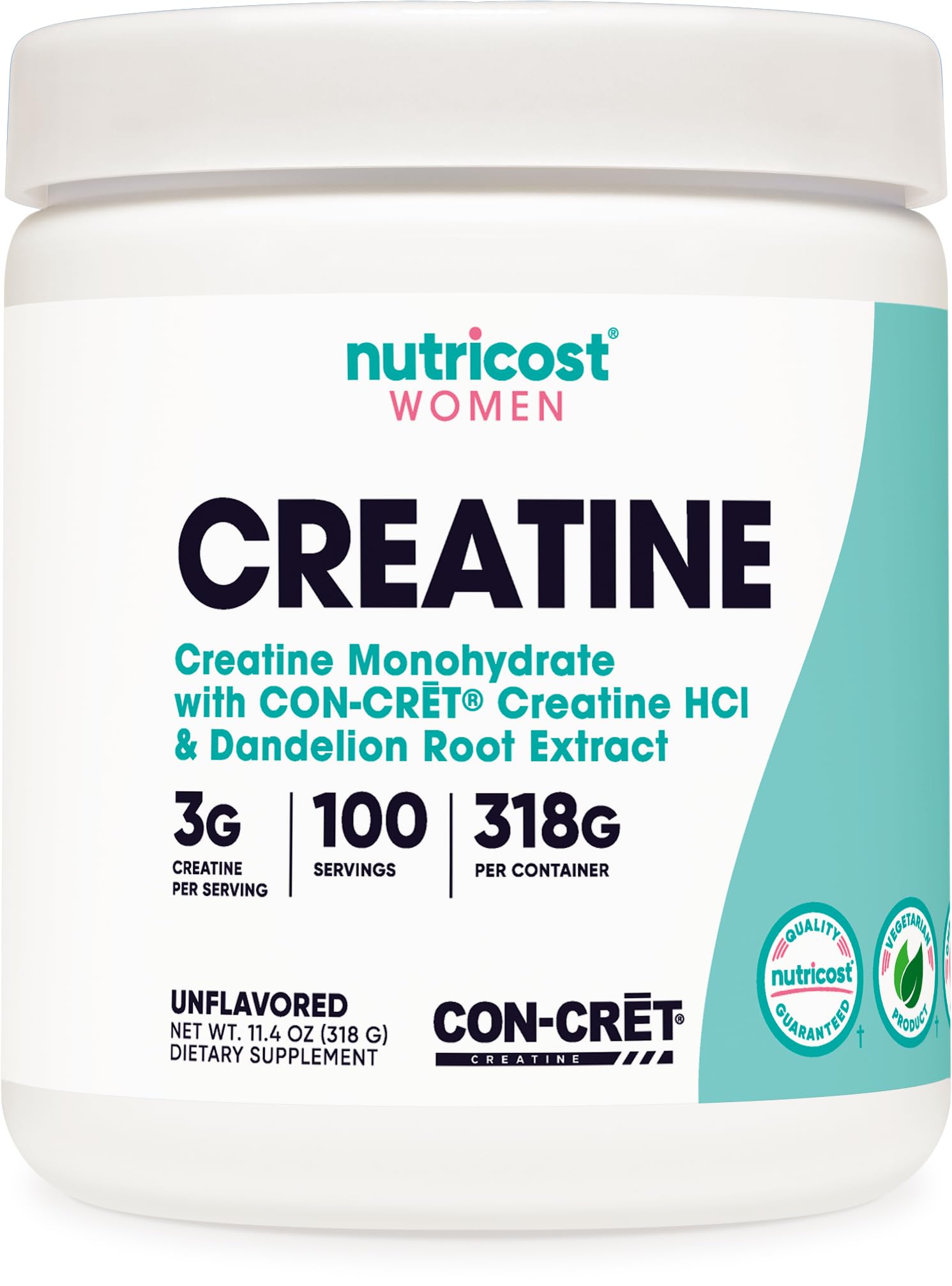 Nutricost Creatine Monohydrate bottle highlighting vegetarian-friendly formula for active lifestyles.