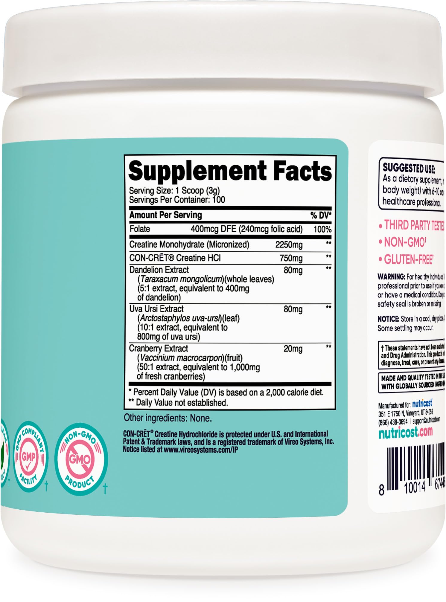 Nutricost manufacturing badge indicating GMP and FDA-registered facility.