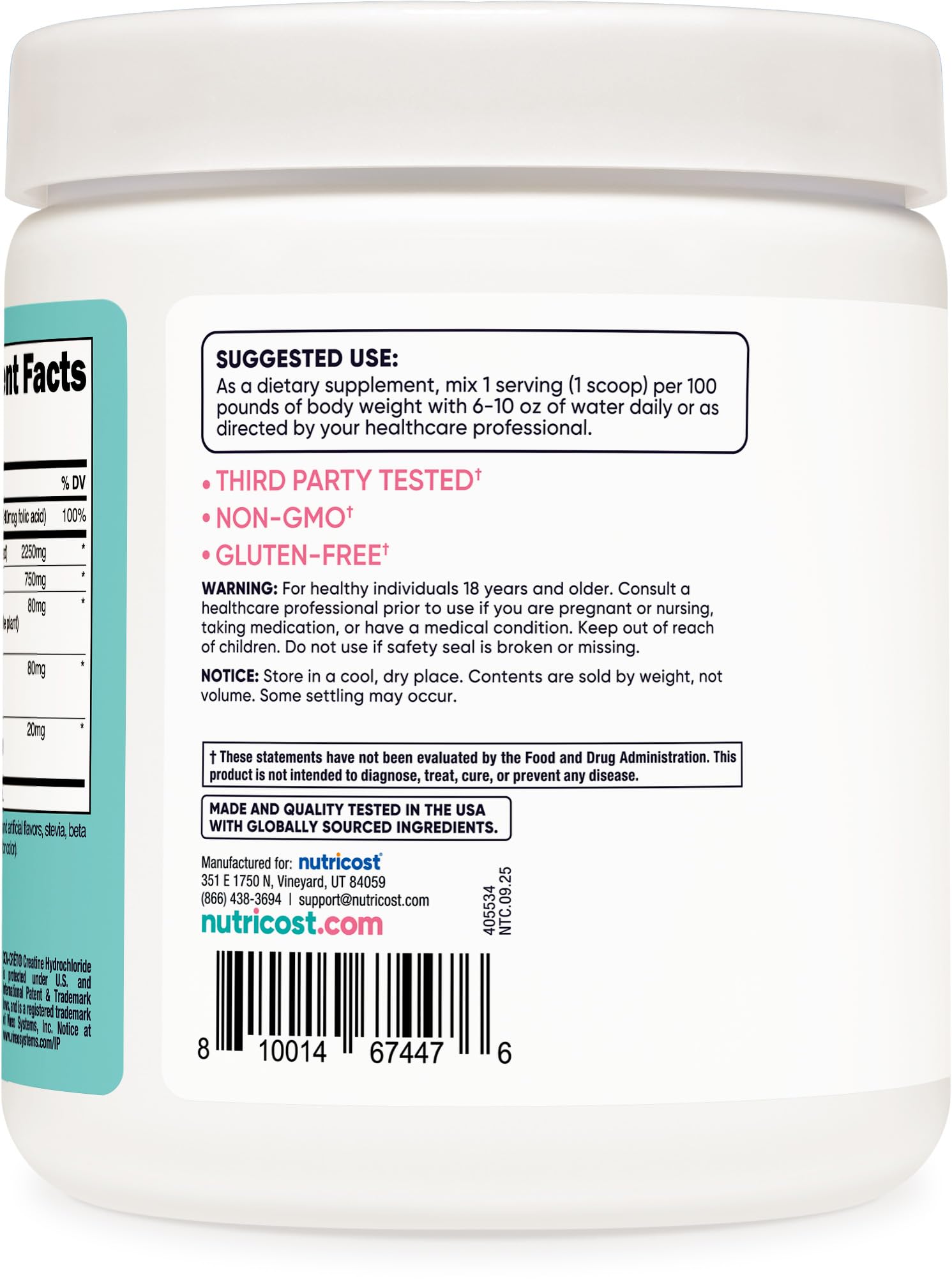 Nutricost label highlights 50 servings and 3 g per serving
