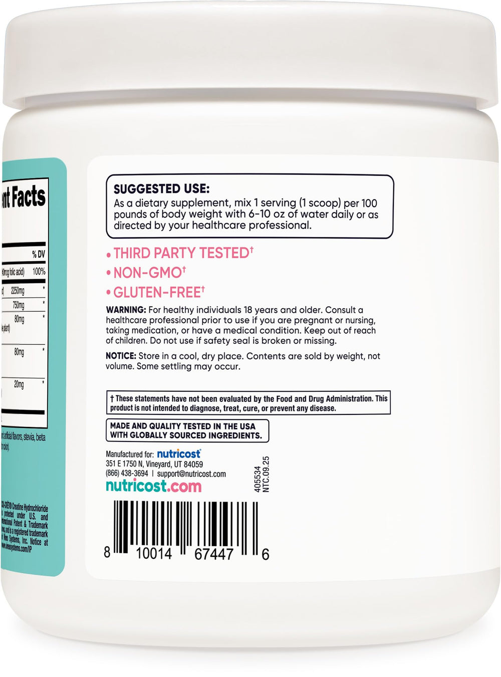 Nutricost label highlights 50 servings and 3 g per serving