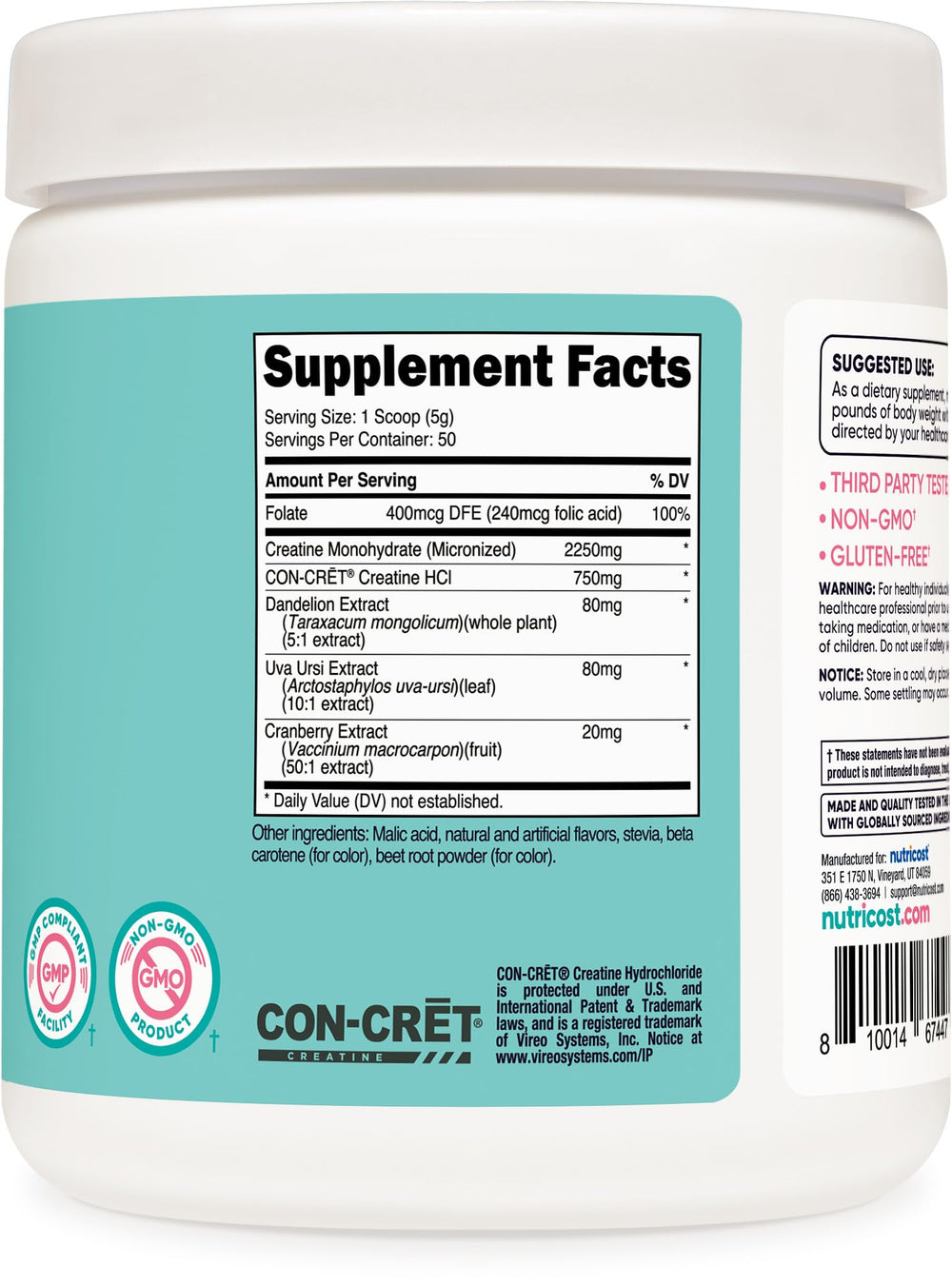 Nutricost peach mango packaging notes vegetarian, non-GMO, gluten-free benefits